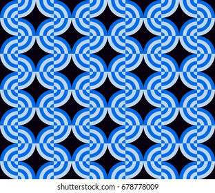 Optical illusions. Vector seamless blue geometric pattern on a dark background