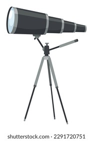 Optical instrument icon for viewing distant objects. Telescope on tripod, device for education. Modern isolated vector illustration