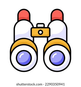 Ein optisches Instrument mit einer Linse für jedes Auge, das zur Betrachtung entfernter Objekte, Fernglas-Vektordesign im trendy-Stil verwendet wird