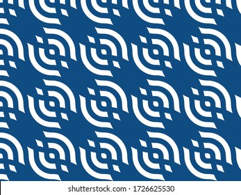 Optical japanese pattern. Seamless geometric vector print. Blue, white wavy circular wallpapers. Trendy colors ornate texture. Modern fabric design. Original geometric pattern in japanese style.