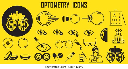  Optical lens eye optometry glasses icon set vector.