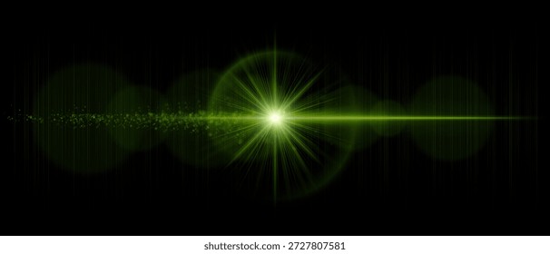 A lente óptica flare com luz central brilhante, reflexos suaves e partículas de poeira brilhantes. Perfeito para sobreposições, efeitos de ficção científica e visuais digitais luminosos.