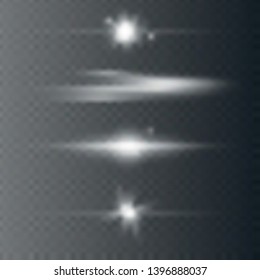 Optical Lens Flare Light Effects. Stars And Light Flashes Vector Effects On Transparent Background With Sparkling Sun Beams. Vector Illustration