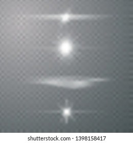 Optical lens flare light effects. stars and light flashes vector effects on transparent background with sparkling sun beams. Vector illustration