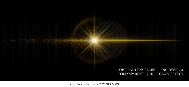 Acender luz óptica com reflexos brilhantes, transparência suave e partículas brilhantes. Ideal para efeitos visuais, arte digital e sobreposições luminosas limpas.