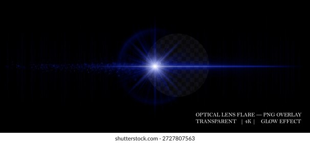 Acender luz óptica com reflexos brilhantes, transparência suave e partículas brilhantes. Ideal para efeitos visuais, arte digital e sobreposições luminosas limpas.