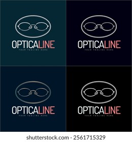 Optical line eye glasses frame logo set template design