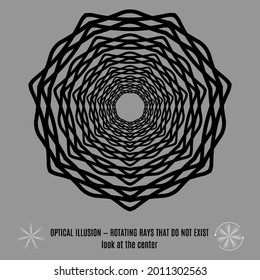 Optical Lines or Rays Illusion. Round Isolated Black Pattern on a Gray Background