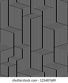 Optical lines seamless pattern, city black and white simple geometric stylish vector repeat background.