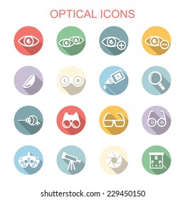 optical long shadow icons, flat vector symbols