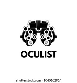 Optical medical device. Optometry eyesight measurement device. Vector illustration. Eyesight check.