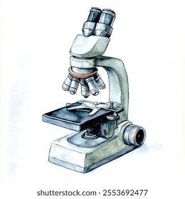 Optical Microscope watercolor clipart illustration