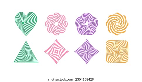 Optische moderne Kunst. Psychedelische Illusion. Hypnotische surreale abstrakte Formen, Aufkleber, wirbeln. Vektorgrafik.