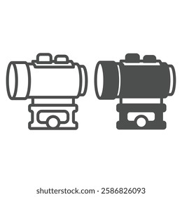 Optical monocular line and solid icon, spying and optics concept. Vector graphics. Magnification, zoom tool sign on white background, outline style icon for mobile or web design