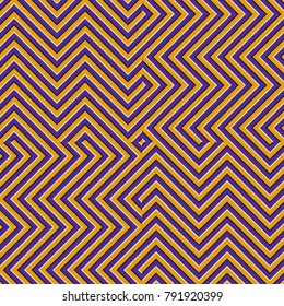 Optical motion illusion seamless pattern. Orange purple striped moving ornament.