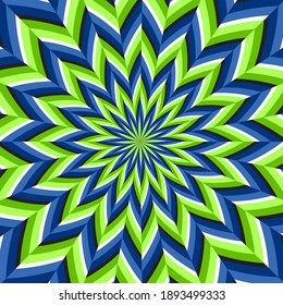 Optical motion illusion vector background. Green blue abstract flower move around the center.