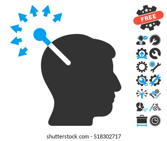 Optical Neural Interface icon with bonus settings icon set. Vector illustration style is flat iconic blue and gray symbols on white background.