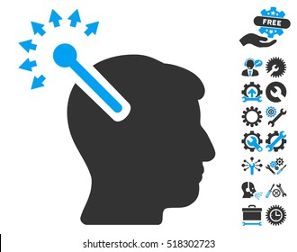 Optical Neural Interface icon with bonus configuration images. Vector illustration style is flat iconic blue and gray symbols on white background.