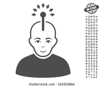 Optical Neural Interface icon with bonus avatar graphic icons. Vector illustration style is flat iconic gray symbols on white background.
