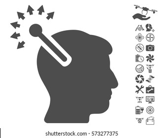 Optical Neural Interface icon with bonus quad copter tools images. Vector illustration style is flat iconic symbols on white background.