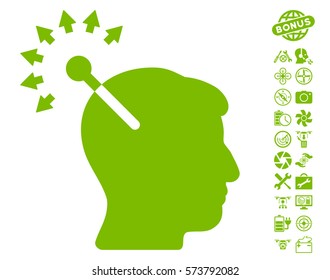Optical Neural Interface icon with bonus copter service pictures. Vector illustration style is flat iconic symbols on white background.