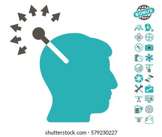Optical Neural Interface icon with bonus copter tools images. Vector illustration style is flat iconic grey and cyan symbols on white background.