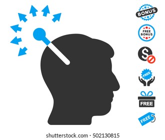 Optical Neural Interface icon with free bonus design elements. Vector illustration style is flat iconic symbols, blue and gray colors, white background.