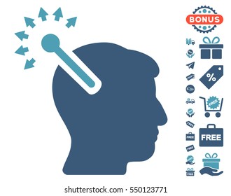 Optical Neural Interface icon with free bonus symbols. Vector illustration style is flat iconic symbols, cyan and blue colors, white background.