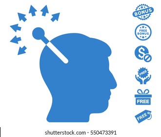 Optical Neural Interface icon with free bonus symbols. Vector illustration style is flat iconic symbols, cobalt color, white background.