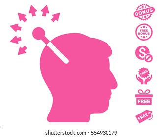 Optical Neural Interface icon with free bonus clip art. Vector illustration style is flat iconic symbols, pink color, white background.