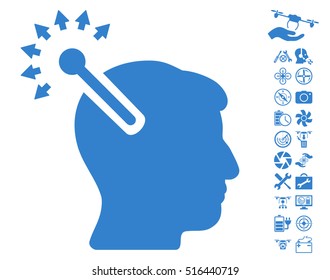 Optical Neural Interface pictograph with bonus quad copter service design elements. Vector illustration style is flat iconic symbols on white background.