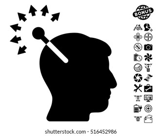Optical Neural Interface pictograph with bonus aircopter service images. Vector illustration style is flat iconic symbols on white background.