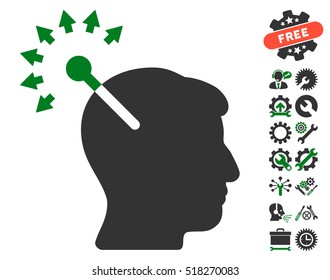 Optical Neural Interface pictograph with bonus setup tools pictograms. Vector illustration style is flat iconic green and gray symbols on white background.