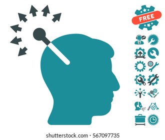 Optical Neural Interface pictograph with bonus setup tools images. Vector illustration style is flat iconic soft blue symbols on white background.