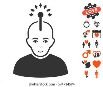 Optical Neural Interface pictograph with bonus romantic images. Vector illustration style is flat iconic symbols for web design, app user interfaces.