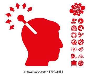 Optical Neural Interface pictograph with bonus options clip art. Vector illustration style is flat iconic red symbols on white background.