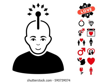 Optical Neural Interface pictograph with bonus love pictograph collection. Vector illustration style is flat iconic intensive red and black symbols on white background.