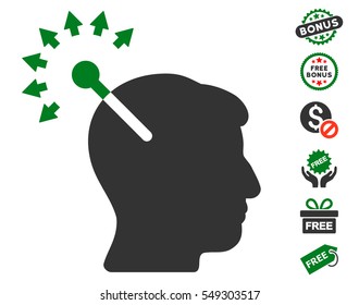Optical Neural Interface pictograph with free bonus icon set. Vector illustration style is flat iconic symbols, green and gray colors, white background.