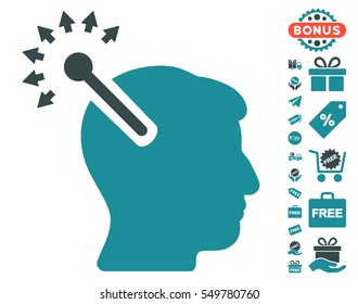 Optical Neural Interface pictograph with free bonus symbols. Vector illustration style is flat iconic symbols, soft blue colors, white background.