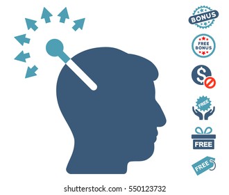 Optical Neural Interface pictograph with free bonus pictograph collection. Vector illustration style is flat iconic symbols, cyan and blue colors, white background.