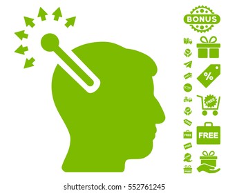 Optical Neural Interface pictograph with free bonus design elements. Vector illustration style is flat iconic symbols, eco green color, white background.