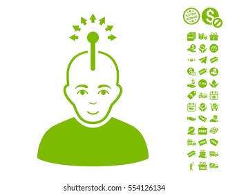 Optical Neural Interface pictograph with free bonus pictograms. Vector illustration style is flat iconic symbols, eco green color, white background.