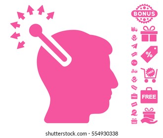 Optical Neural Interface pictograph with free bonus clip art. Vector illustration style is flat iconic symbols, pink color, white background.