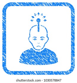 Optical Neural Interface rubber seal stamp watermark. Icon vector symbol with grunge design and unclean texture inside rounded square frame. Scratched blue emblem on a white background.