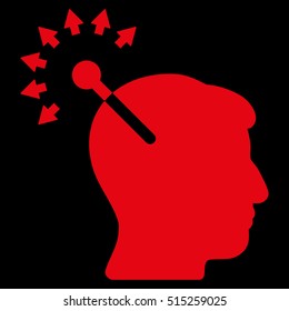 Optical Neural Interface vector icon. Style is flat graphic symbol, red color, black background.