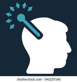 Optical Neural Interface vector icon. Style is flat graphic bicolor symbol, blue and white colors, dark blue background.