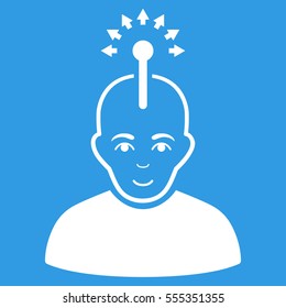 Optical Neural Interface vector icon. Flat white symbol. Pictogram is isolated on a blue background. Designed for web and software interfaces.