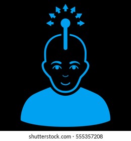 Optical Neural Interface vector icon. Flat blue symbol. Pictogram is isolated on a black background. Designed for web and software interfaces.