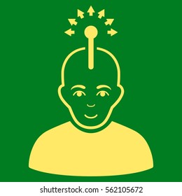 Optical Neural Interface vector icon. Flat yellow symbol. Pictogram is isolated on a green background. Designed for web and software interfaces.