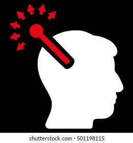 Optical Neural Interface vector pictogram. Style is flat graphic bicolor symbol, red and white colors, black background.